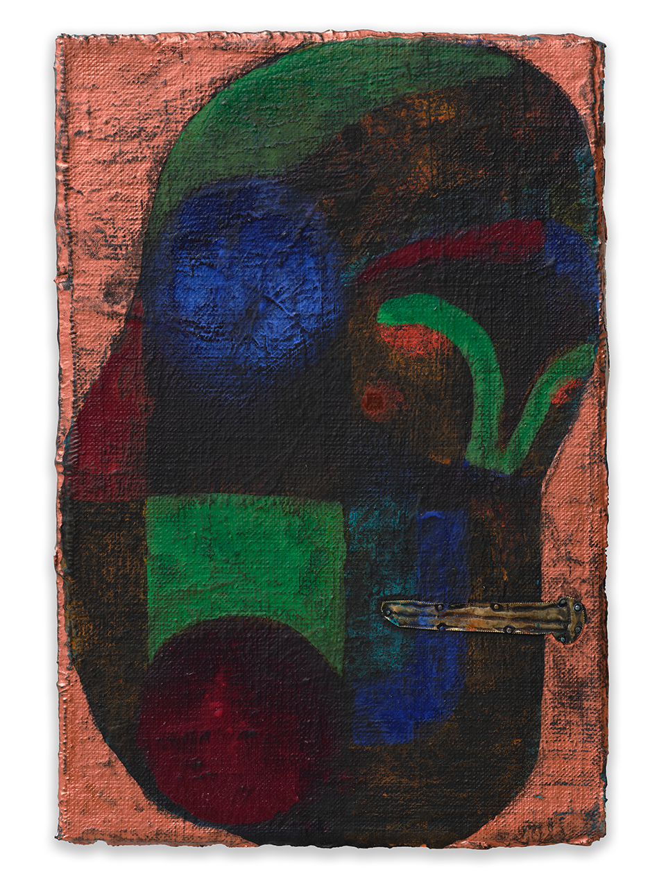 Alexander Tovborg, T (12), 2025
Acrylic, canvas, and copper on church pew
34 x 23 cm | 13 ½ × 9 ¼ inches