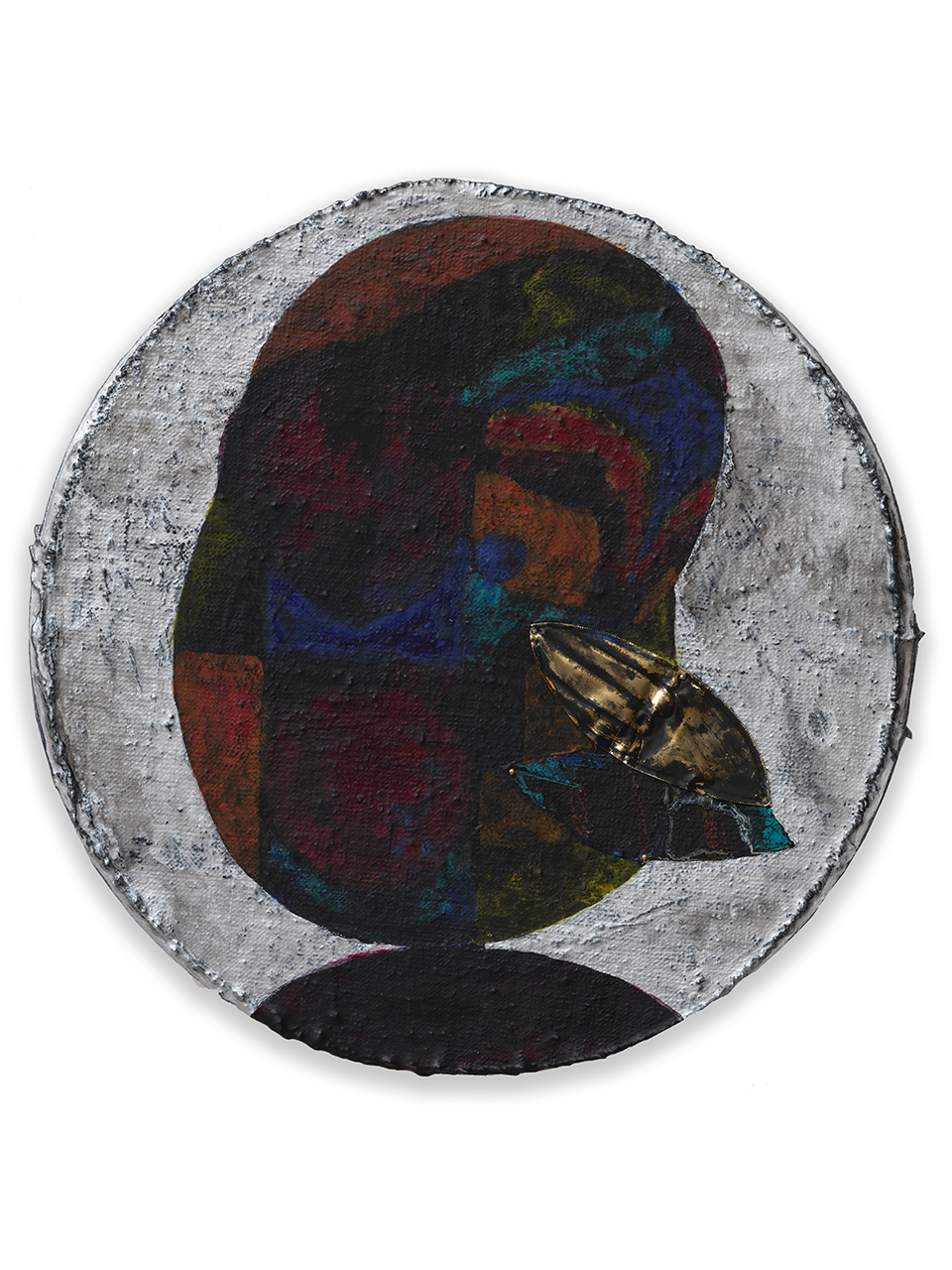 Alexander Tovborg, T (8), 2025
Acrylic, canvas, and copper on wooden panel
Ø 35 cm | Ø 13 ¾ inches